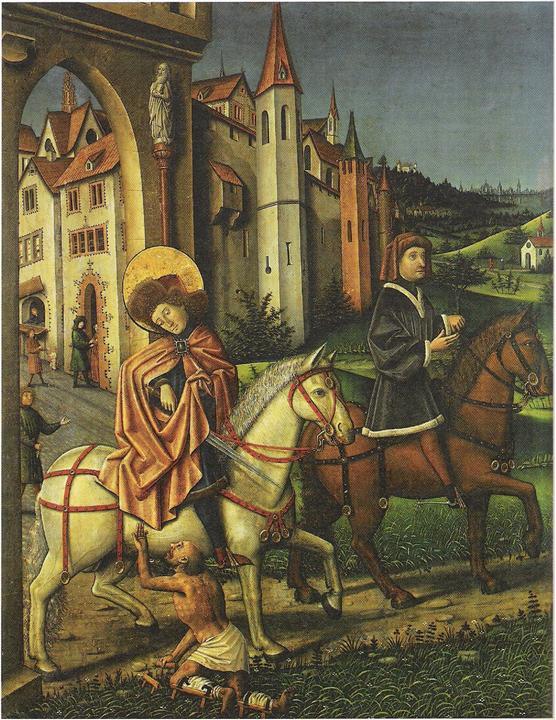 Sant Martí tallant la seva capa. Cercle de Konrad Witz. Museu d’Art de Basilea (Suïssa).